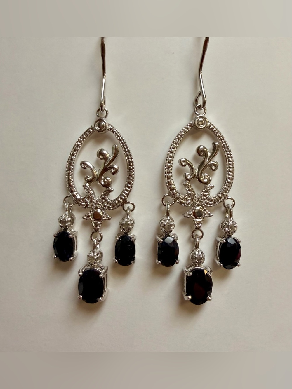 4.40 CTW Sapphire & Diamond Sterling Silver Chandelier Earrings - Picture 2 of 15